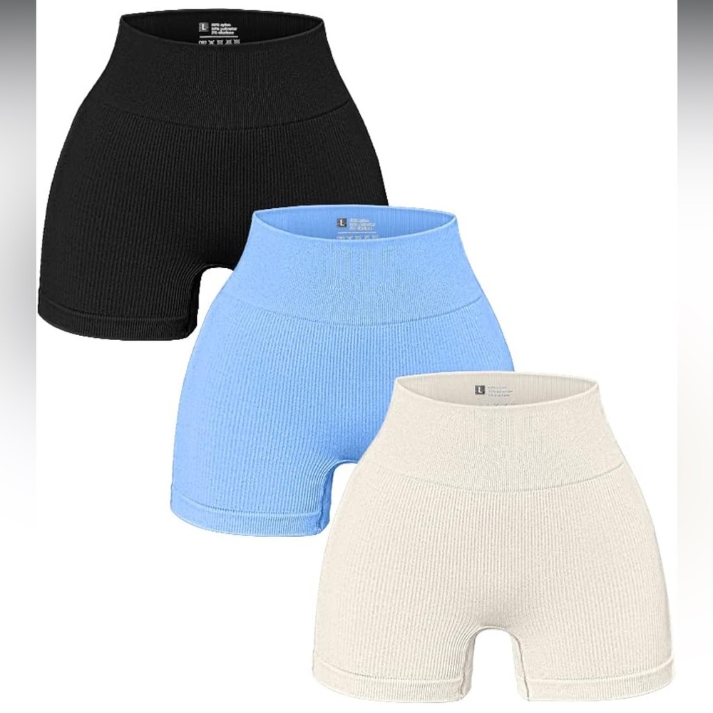 Women's High-Waist Ribbed Bike Shorts - Black, Blue, Cream